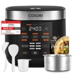 Cosori Rice Cooker 5L, 10 Cups, Ceramic Coated Inner Pot, Slow & Steamer, Black
