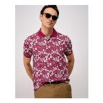 Cotton Hibiscus Print Polo Shirt in Red