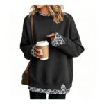 Cozy Sweatshirt, Warm Knit Leopard Print, Loose Fit Womens