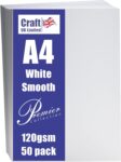 Craft UK, 50 A4 Card, Smooth Cardstock Paper for Invitations and More, 120gsm, Made in the UK, Lasting Quality, White