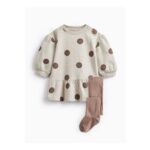 Cream Polka Dot Print Sweatshirt Dress & Tights Set 18-24 Months