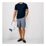 Crew Clothing Basketweave Linen Blend Shorts in Navy Check