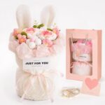 Crochet Flower Bouquet with Bunny Ears,Handmade Knitted Rose Artificial Flowers,Faux Crochet Decor for Home Unique Crochet Gifts for Mothers Day,Valentines Day, Anniversary, Birthdays