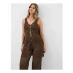 Crochet Knit Sleeveless Top Brown