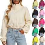 Cropped Fleece Jacket Women Winter Jackets Bottom Drawstring Coat