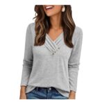Cuptacc Long Sleeve Tops plus Size Jumper Light Gray L