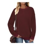 Cuptacc Womens Ribbed Long Sleeve Jumper Wine Red M