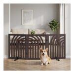 Curve Freestanding Dog Gate for Doorways, 3 Panels, Brown