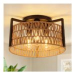 DEAL STACK – 3-Light Black Rattan Ceiling Light, Boho Wicker Shade, E27