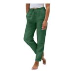 DEAL STACK – Petite Linen Wide-Leg Trousers with Pocket, Elasticated Waist