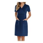 DEAL STACK – SXcggal Nurse Scrub Dress, V-Neck, Short Sleeve, Pockets, Navy, M