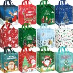 DECHISY 12Pack Small Christmas Bags, Non-Woven Reusable Christmas Bags, Xmas Tote Bag for Presents Shopping Party (272010 cm)