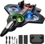 DEERC Remote Control Airplanes, RC Planes with Light, RC Airplane Fighter Jet for Kids Adults, 360 Flip, Stunt Roll, Drones for Kids 14, Airplane Toy Gifts for Kids Boys(Black)