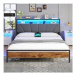 DICTAC King Size Bed Frame with Upholstered Storage Headboard, 150×200