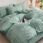 DJY Tufted Double Duvet Cover Set, 3 Piece Green Microfiber Bedding – Soft, Lightweight & Breathable All Season Set with Zipper Closure (Double, 200x200cm)