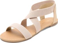 DREAM PAIRS Womens Elastic Ankle Strap Flat Sandals