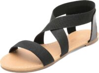 DREAM PAIRS Womens Elastic Ankle Strap Flat Sandals ( non-slip patterned rubber sole ) non-slip patterned rubber sole/FBA