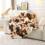DREAMLANDING Faux Rabbit Fur Luxury Plush Sherpa Throw Blanket Reversible Fuzzy Warm Cozy Fluffy Fur Blanket for Bed Sofa Couch Home Decor (Brown Cow, 130 150cm)