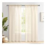 DWCN Beige Net Curtains, 72-Inch Drop, Rod Pocket Voile