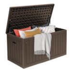 DWVO 340L Resin Outdoor Deck Box, Brown, Lockable