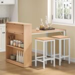 DWVO Folding Dining Table, Drop Leaf, 3 Storage Shelves, for 2-4 People