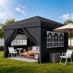 DWVO Gazebo Foldable 3x3m UV50 for Camping,Black