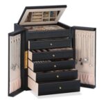 Dajasan 6-Layer 5-Drawer PU Leather Jewellery Box with Mirror, Black