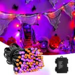 Dalugo Halloween Decoration Lights, 3m 30 LED Orange Purple Fairy Lights with Timer, Battery Operated Halloween Light, Black White Gauze