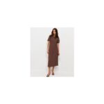 Dark Brown Shirred Bodice Textured Midi Dress