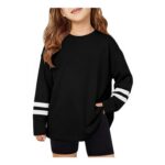 Demegimi Girls Long Sleeve Stripe Sleeves Loose-Fit Top Black