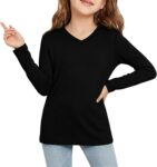 Demegimi Girls Long Sleeve V Neck Tops Casual Soft Everyday T Shirt Kids