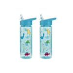 Dino Water Bottle 500ml, BPA Free, 2 Pack, Straw Sipper