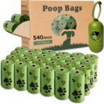 Dog Poo Bags – 540 Counts Biodegradable Poop Waste Bag Refill Rolls for Dogs include 1 Adjustable Dispenser Scented