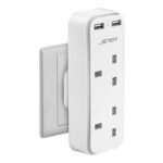 Double Plug Adaptor with 2 USB Ports, UK 3-Pin Socket