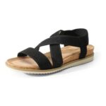 Dream Pairs Womens Comfortable Low Wedge Sandals, Black