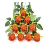 DuHouse 10pcs Artificial Silk Rose Bouquet Burnt Orange