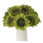 DuHouse 12-Pack Artificial Sunflowers with Long Stems, Green
