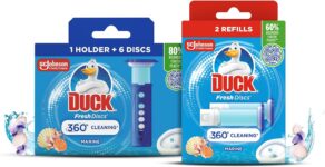 Duck Fresh Discs Toilet Cleaner Starter Kits, Fights Stains That Harbour Germs, Prevents Limescale Build Up, Marine, Starter Kit (1 Holder 3 Refill Tubes)