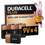 Duracell Plus 9V Batteries (4 Pack) – Alkaline – 100% Life Guaranteed – Reliability For Everyday Devices – 0% Plastic Packaging
