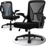 Durrafy Ergonomic Office Chair, Desk Chair with 90 Flip-up Armrests, Lumbar Support & Height Adjustable, Breathable Swivel Computer Chair with Tilt Function, Mid-Back Mesh Chair For Home/Office