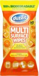 Duzzit Multi Surface Wipes – Contains Natural Orange Oil 100% Biodegradable – Made From Plant Fibres Suitable for Kitchens, Bathrooms, Offices & More (60 Wipes, Orange)