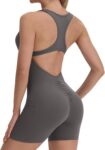 ECUPPER Womens Backless Yoga Jumpsuit all in one Gym Romper Sleeveless Unitards Short Workout Bodysuit Scrunch Bum Playsuits