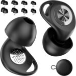 Ear Plugs for Sleep, Ergonomic Design 45dB Noise Reduction Earplugs for Side Sleepers,Light Sleep,Travel,Work,Concerts, Ultra Comfortable Reusable Silicone Ear Plugs, 8 Tips(XS/S/M/L) & Case Black