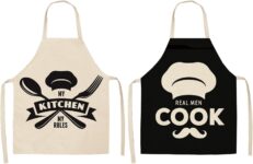 Embhlitfe Kitchen Cooking Apron, 2PCS Black and White Funny Aprons with Minimalist Graphics, Adjustable Oil-Proof Protective Bib Aprons for Women & Men, Baking, BBQ