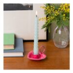 Enamel Heart-Shaped Candle Holder – Vibrant Pink