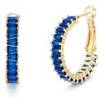 Ever Faith Blue CZ Hoop Earrings, Hypoallergenic, 14K Gold Plated