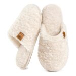 EverFoams Womens Fuzzy Slippers Memory Foam Shoes Cream-White UK 5-6