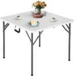 FDW 85cm Folding Card Table Plastic Table Portable Square Dining Table Perfect For Backyard Events And Parties, Black