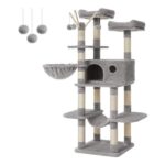 FEANDREA XXL Cat Tree and Condo, 164 Cm, Light Grey