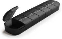 FHORAIN Weekly Pill Organiser 7 Day, Large Pill Box 1 Time a Day, Travel Friendly Daily Pill Containers to Hold Medicine Vitamins Fish Oil Supplements (Black)